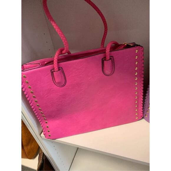 Hot Pink Studded Tote Handbag - Picture 2 of 8